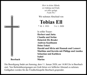 Traueranzeige von Tobias Ell von Neustadt/ Scheinfeld/ Uffenheim