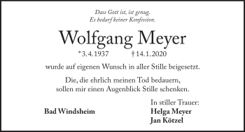 Traueranzeige von Wolfgang Meyer von Neustadt/ Scheinfeld/ Uffenheim