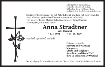 Traueranzeige von Anna Stradtner von Ansbach