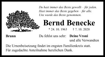 Traueranzeige von Bernd Benecke von Neustadt/ Scheinfeld/ Uffenheim