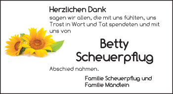 Traueranzeige von Betty Scheuerpflug von Ansbach