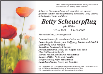 Traueranzeige von Betty Scheuerpflug von Ansbach