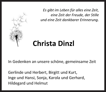 Traueranzeige von Christa Dinzl von Rothenburg