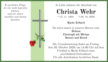 Traueranzeige von Christa Wehr von Neustadt/ Scheinfeld/ Uffenheim