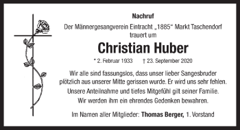 Traueranzeige von Christian Huber von Neustadt/ Scheinfeld/ Uffenheim