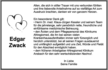 Traueranzeige von Edgar Zwack von Ansbach