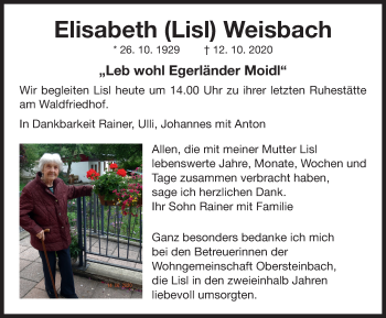 Traueranzeige von Elisabeth Weisbach von Neustadt/ Scheinfeld/ Uffenheim