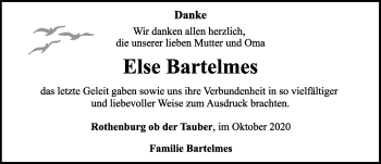 Traueranzeige von Else Bartelmes von Rothenburg