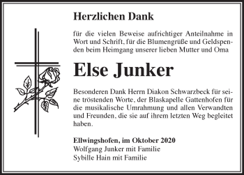 Traueranzeige von Else Junker von Rothenburg