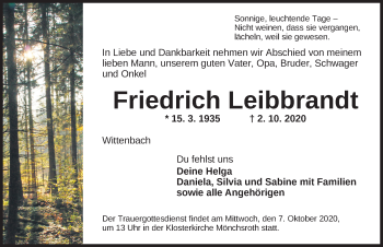 Traueranzeige von Friedrich Leibbrandt von Dinkelsbühl/ Feuchtwangen