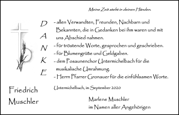 Traueranzeige von Friedrich Muschler von Dinkelsbühl/ Feuchtwangen