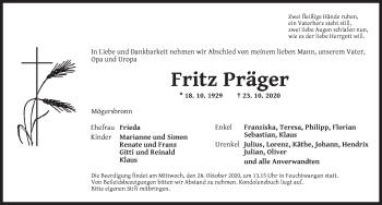 Traueranzeige von Fritz Präger von Dinkelsbühl/ Feuchtwangen