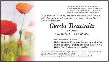 Traueranzeige von Gerda Trautnitz von Ansbach