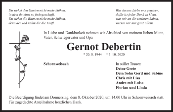 Traueranzeige von Gernot Debertin von Neustadt/ Scheinfeld/ Uffenheim