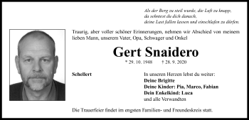 Traueranzeige von Gert Snaidero von Neustadt/ Scheinfeld/ Uffenheim