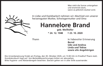 Traueranzeige von Hannelore Brand von Ansbach