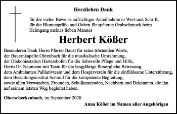 Traueranzeige von Herbert Kößer von Rothenburg