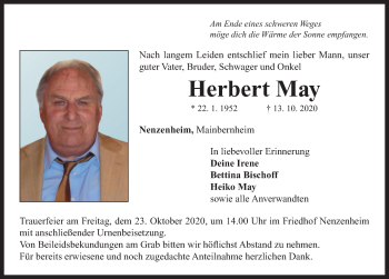 Traueranzeige von Herbert May von Neustadt/ Scheinfeld/ Uffenheim