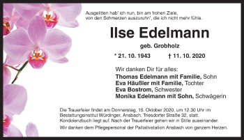 Traueranzeige von Ilse Edelmann von Ansbach
