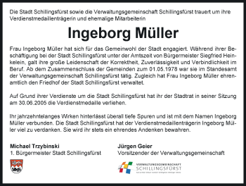 Traueranzeige von Ingeborg Müller von Rothenburg