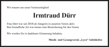 Traueranzeige von Irmtraud Dürr von Rothenburg