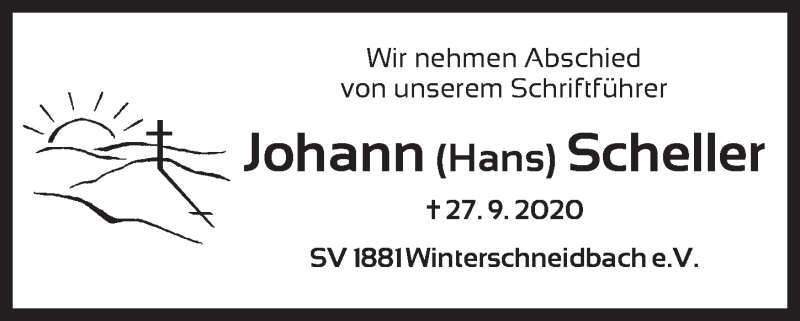  Traueranzeige für Johann Scheller vom 07.10.2020 aus Ansbach