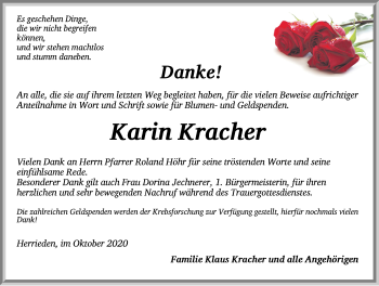 Traueranzeige von Karin Kracher von Ansbach