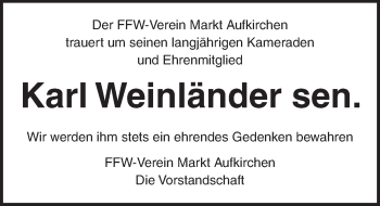 Traueranzeige von Karl Weinländer von Dinkelsbühl/ Feuchtwangen