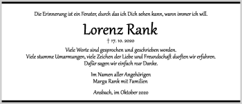 Traueranzeige von Lorenz Rank von Ansbach