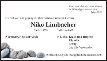 Traueranzeige von Niko Limbacher von Neustadt/ Scheinfeld/ Uffenheim