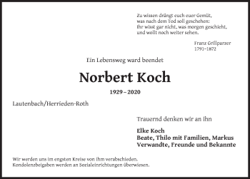 Traueranzeige von Norbert Koch von Ansbach