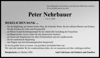 Traueranzeige von Peter Nehrbauer von Neustadt/ Scheinfeld/ Uffenheim