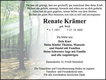 Traueranzeige von Renate Krämer von Rothenburg