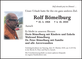 Traueranzeige von Rolf Bömelburg von Ansbach