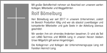 Traueranzeige von Rolf Bömelburg von Ansbach