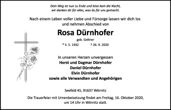 Traueranzeige von Rosa Dürnhofer von Rothenburg