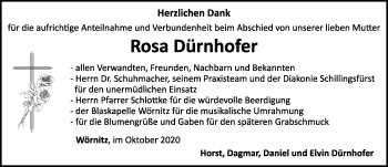 Traueranzeige von Rosa Dürnhofer von Rothenburg