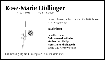 Traueranzeige von Rose-Marie Döllinger von Neustadt/ Scheinfeld/ Uffenheim