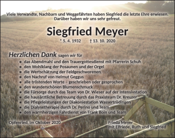 Traueranzeige von Siegfried Meyer von Dinkelsbühl/ Feuchtwangen