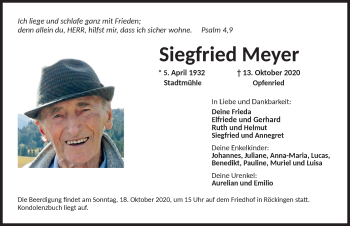 Traueranzeige von Siegfried Meyer von Dinkelsbühl/ Feuchtwangen