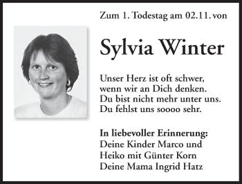 Traueranzeige von Sylvia Winter von Rothenburg