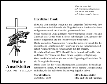 Traueranzeige von Walter Anselstetter von Neustadt/ Scheinfeld/ Uffenheim