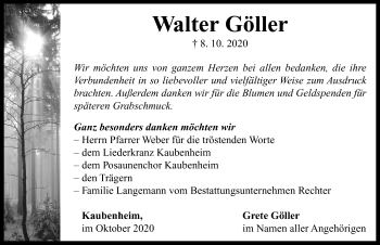 Traueranzeige von Walter Göller von Neustadt/ Scheinfeld/ Uffenheim