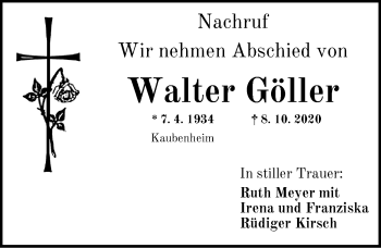 Traueranzeige von Walter Göller von Neustadt/ Scheinfeld/ Uffenheim