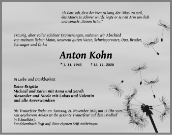 Traueranzeige von Anton Kohn von Dinkelsbühl/ Feuchtwangen