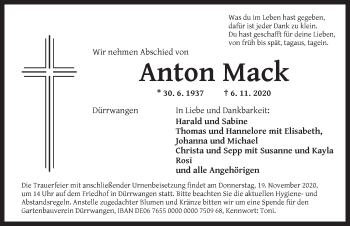 Traueranzeige von Anton Mack von Dinkelsbühl/ Feuchtwangen