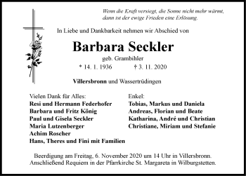 Traueranzeige von Barbara Seckler von Dinkelsbühl/ Feuchtwangen