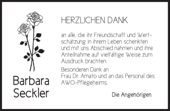 Traueranzeige von Barbara Seckler von Dinkelsbühl/ Feuchtwangen