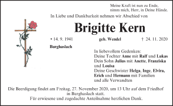 Traueranzeige von Brigitte Kern von Neustadt/ Scheinfeld/ Uffenheim