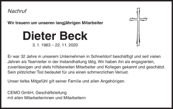 Traueranzeige von Dieter Beck von Dinkelsbühl/ Feuchtwangen